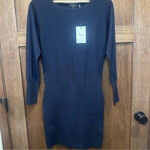 Theory Navy Long Sleeve Boatneck Sheath Dress